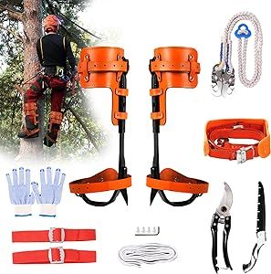 Rohseson Tree Climbing Spikes, Upgraded Tree Climbing Gear with 45# Steel Forging, Height Adjustable Tree Climbing Tool Set with Cowhide Leather, for Logging, Tree surgen, Hunting